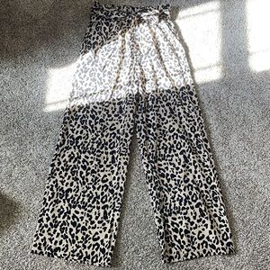 wide leg cheetah print paper bag pants, new